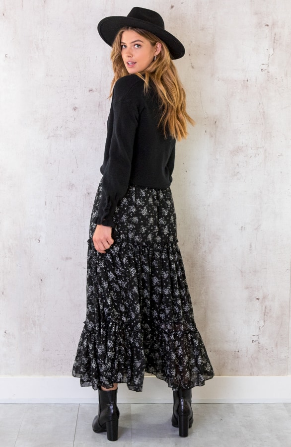 Maxi Bloemenprint Rok Zwart – shoparchief, foto 4