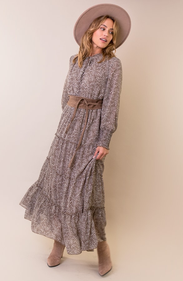 Maxi Print Lagen Jurk Bruin – shoparchief