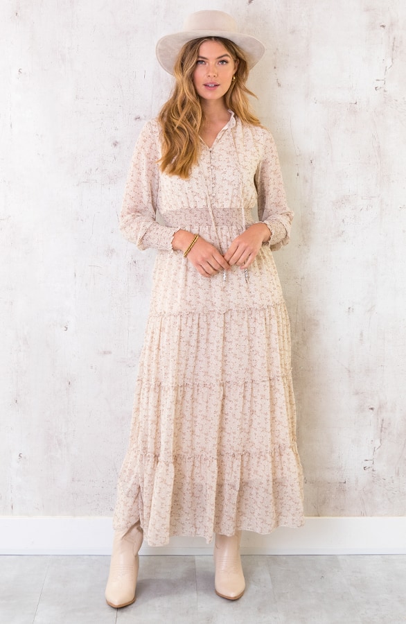 Maxi Print Lagen Jurk Creme – shoparchief