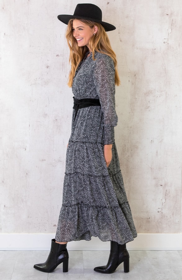 Maxi Print Lagen Jurk Zwart – shoparchief, foto 3