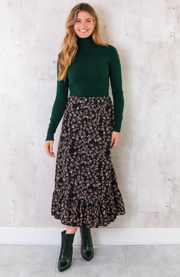 Midi Bloemenprint Rok Zwart – shoparchief, foto 2