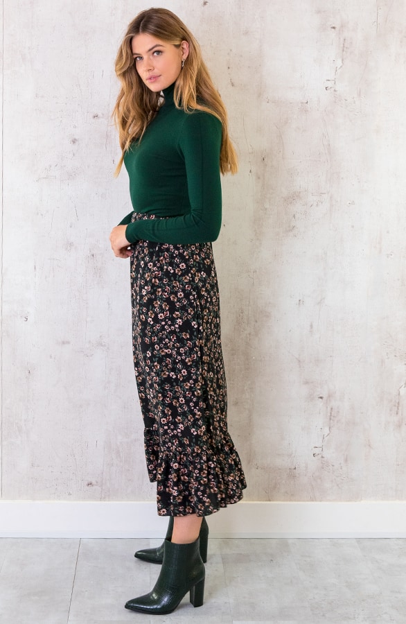Midi Bloemenprint Rok Zwart – shoparchief, foto 3