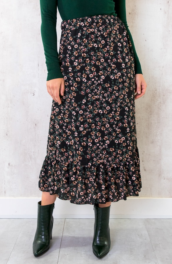 Midi Bloemenprint Rok Zwart – shoparchief
