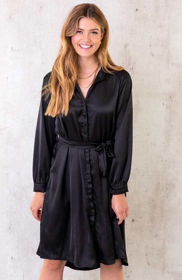 Midi Satijnen Knopen Jurk Zwart – shoparchief, foto 2
