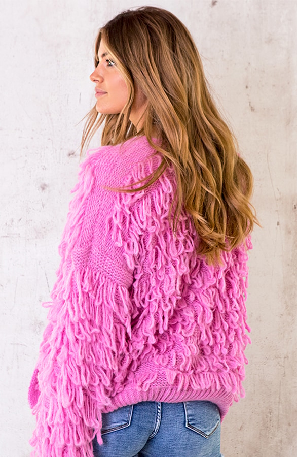 Oversized Knitted Fringe Vest Candy Pink – shoparchief, foto 3