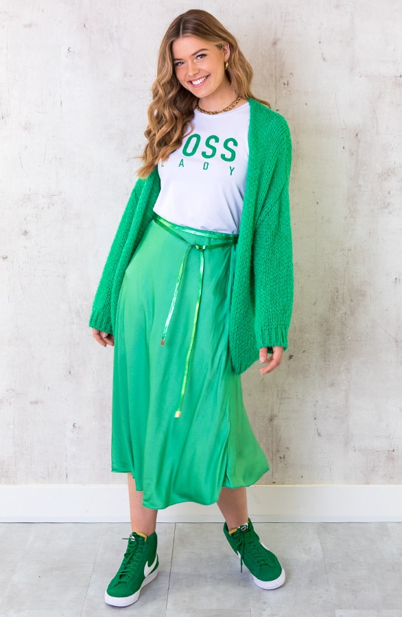Midi Satijnen Rok Bright Green – shoparchief, foto 6