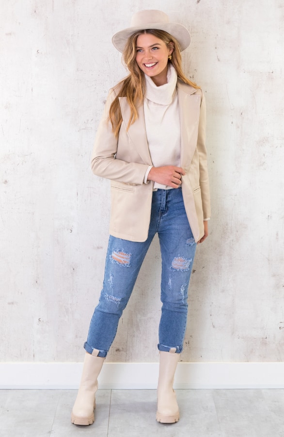 Oversized Leather Blazer Beige – shoparchief, foto 5