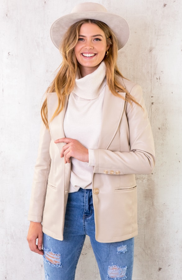 Oversized Leather Blazer Beige – shoparchief