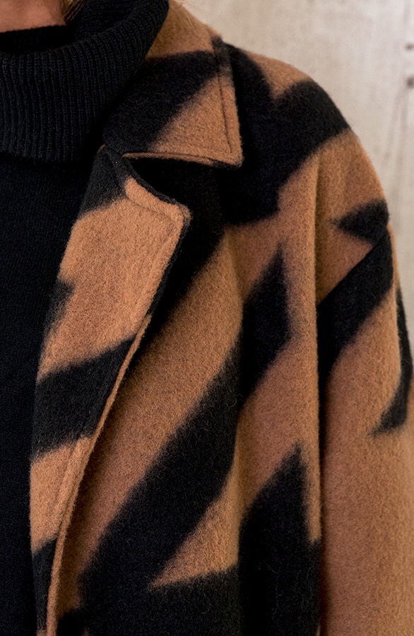 Oversized Woven Coat Long Camel – shoparchief, foto 4
