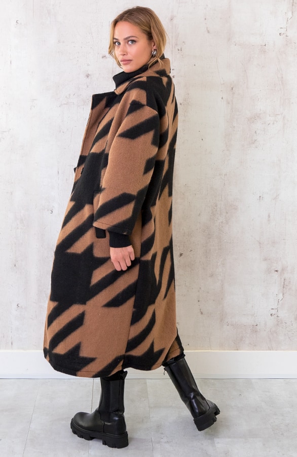 Oversized Woven Coat Long Camel – shoparchief, foto 3
