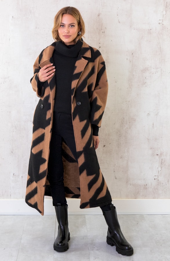 Oversized Woven Coat Long Camel – shoparchief, foto 2
