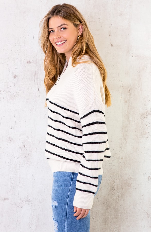 Oversized Zip Trui Gestreept Creme – shoparchief, foto 2