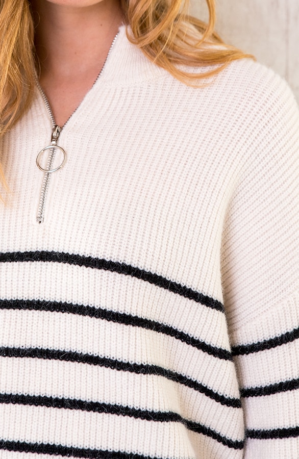 Oversized Zip Trui Gestreept Creme – shoparchief, foto 6