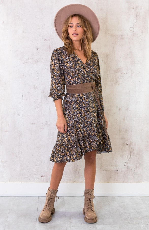 Overslag Jurk Wild Flower Oker – shoparchief, foto 2