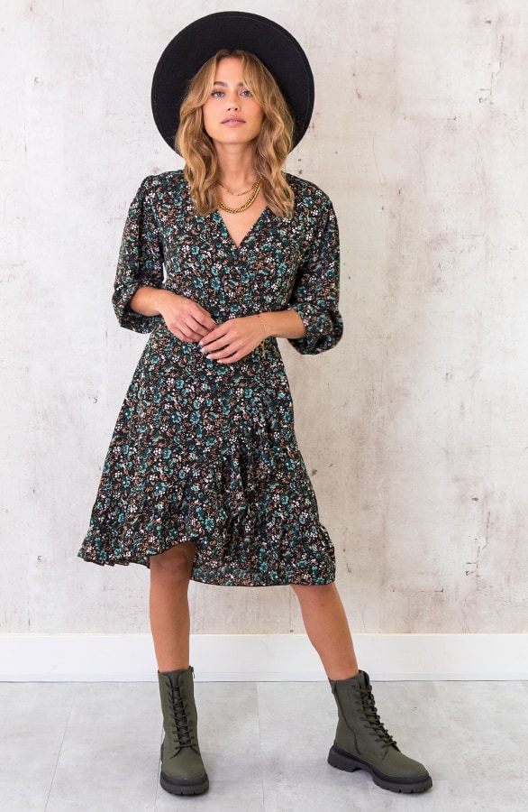 Overslag Jurk Wild Flower Smaragd – shoparchief, foto 5