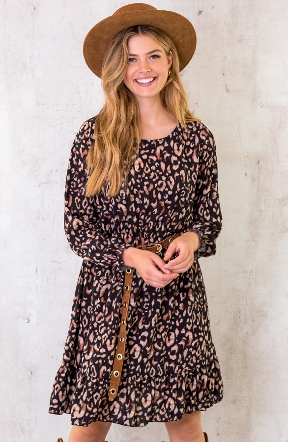 Panterprint Jurk Zwart Camel – shoparchief, foto 2