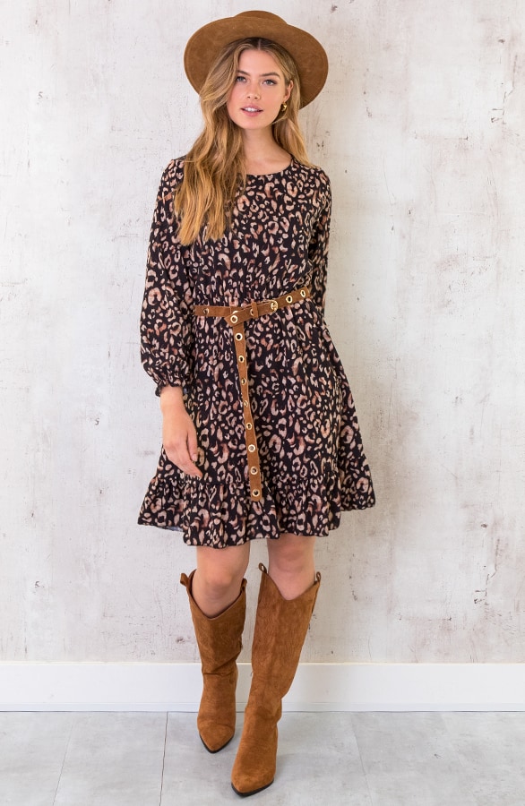 Panterprint Jurk Zwart Camel – shoparchief, foto 3