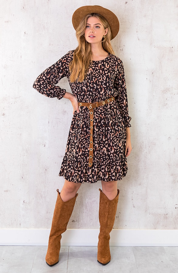Panterprint Jurk Zwart Camel – shoparchief