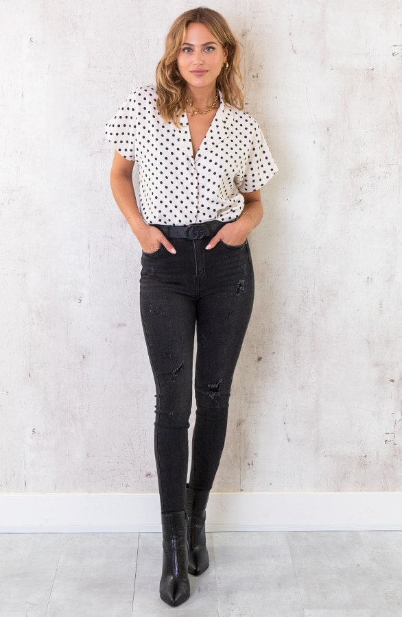 Polkadot Blouse Korte Mouwen Creme – shoparchief, foto 2