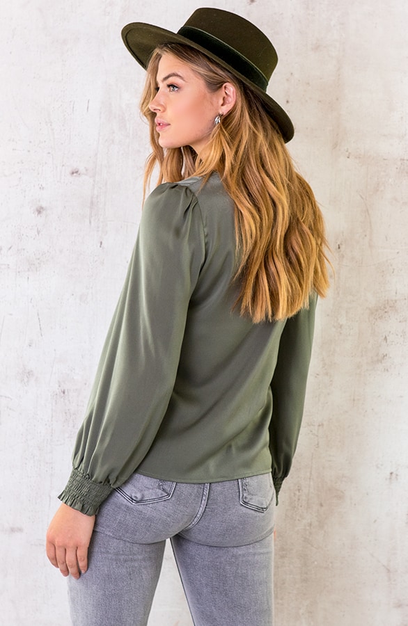 Silk Knopen Blouse Army – shoparchief, foto 4
