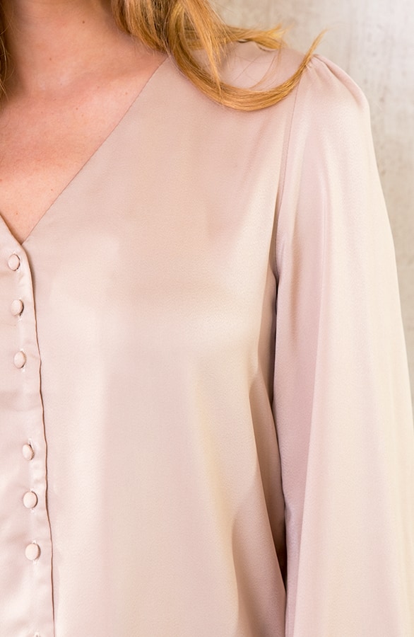 Silk Knopen Blouse Champagne – shoparchief, foto 3