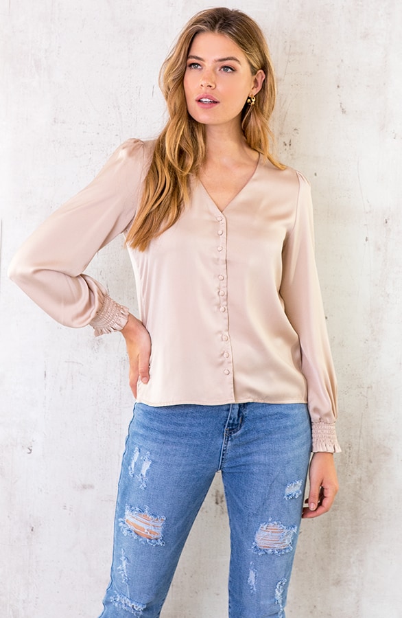 Silk Knopen Blouse Champagne – shoparchief