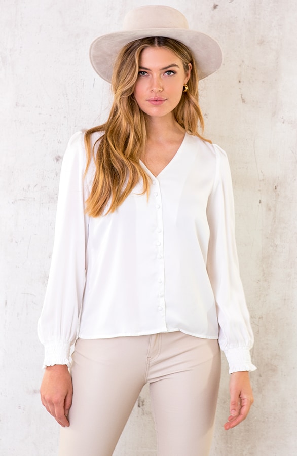 Silk Knopen Blouse Ecru – shoparchief, foto 2