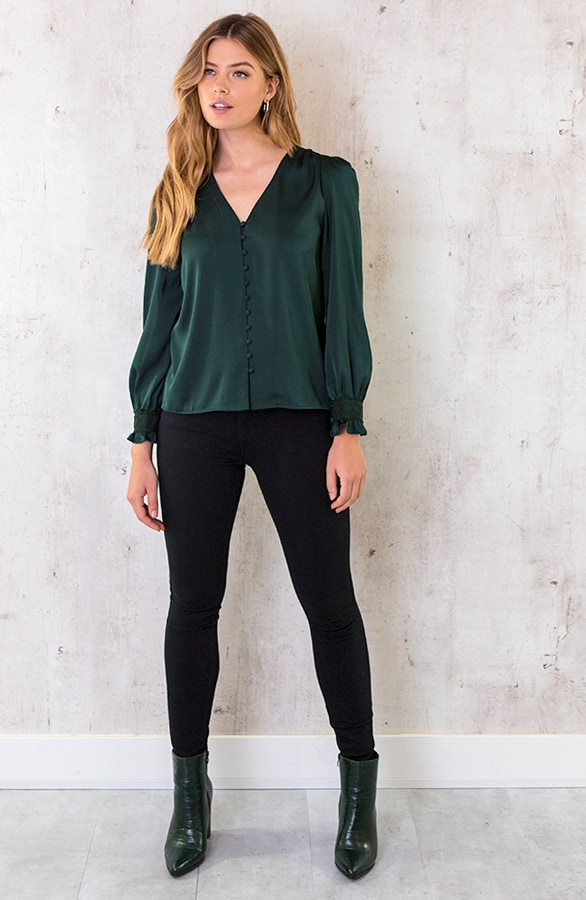 Silk Knopen Blouse Limited Smaragd – shoparchief, foto 6