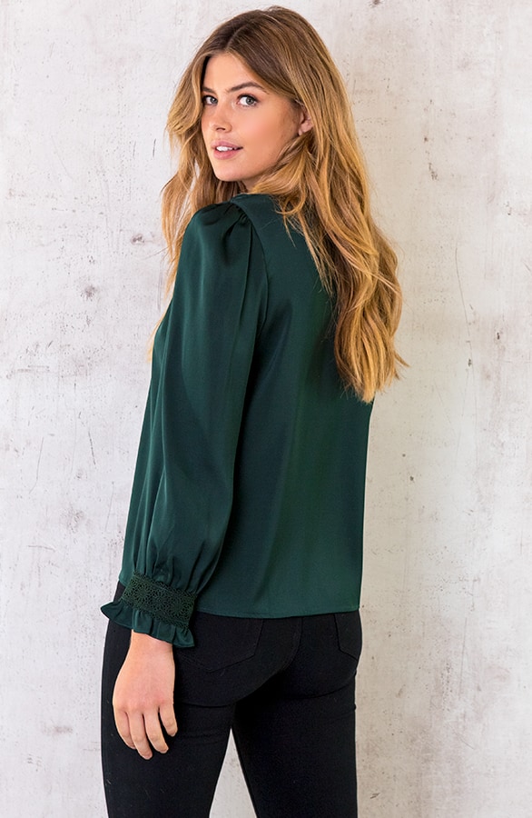 Silk Knopen Blouse Limited Smaragd – shoparchief, foto 4