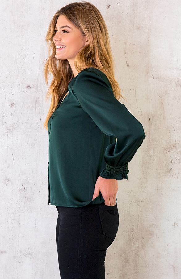 Silk Knopen Blouse Limited Smaragd – shoparchief, foto 3