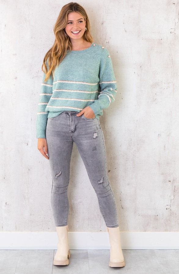 Strepen Knopen Trui Blauw – shoparchief, foto 3
