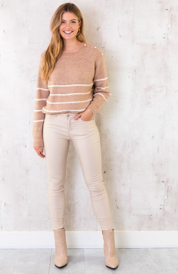 Strepen Knopen Trui Camel – shoparchief, foto 4