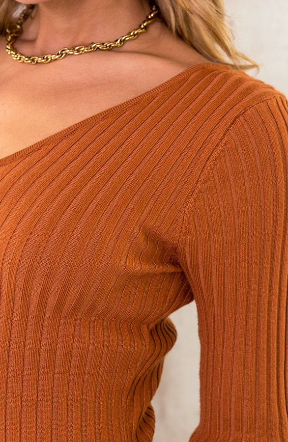 Stretch Rib Jurk Cognac – shoparchief, foto 3