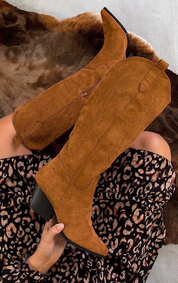 Suede High Boots Cognac – shoparchief