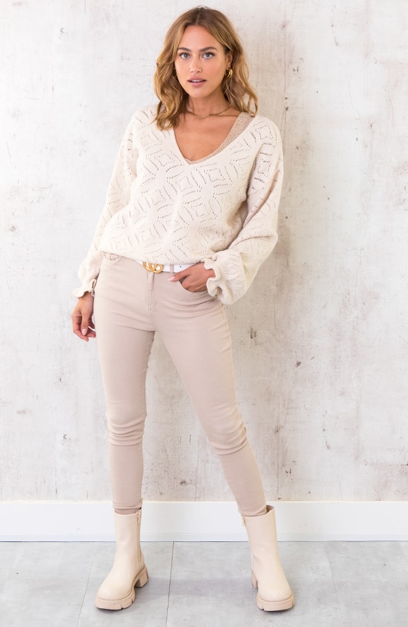 Skinny High Waist Jeans Beige – shoparchief, foto 7