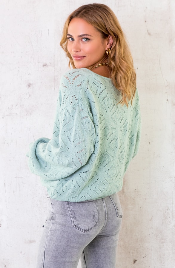 V-hals Trui Gehaakt Mint – shoparchief, foto 4