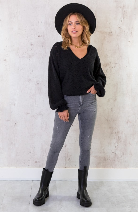 High Waist Skinny Jeans Damaged Grijs – shoparchief, foto 5