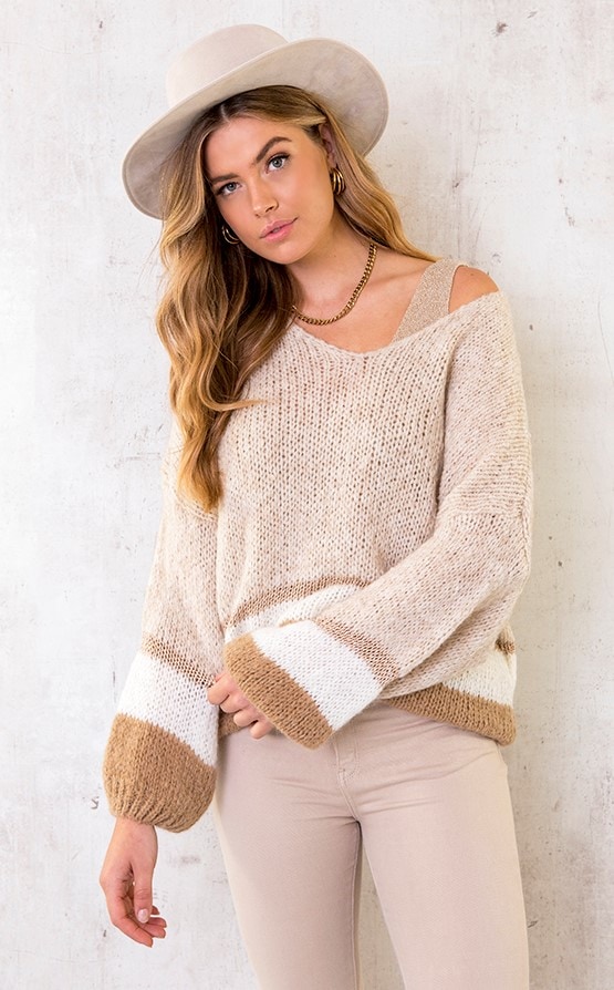 Banen Trui Met Lurex Beige – shoparchief