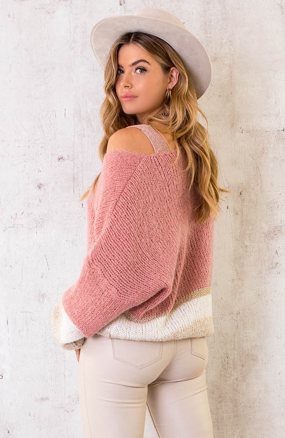 Banen Trui Met Lurex Oud Roze – shoparchief