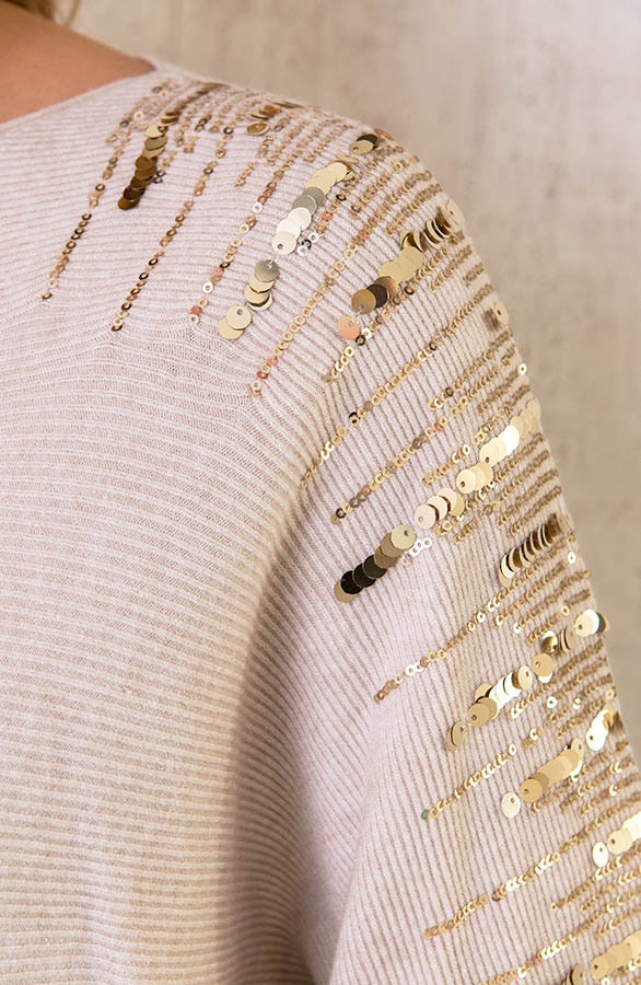 Cashmere Pailletten Trui Beige – shoparchief, foto 3