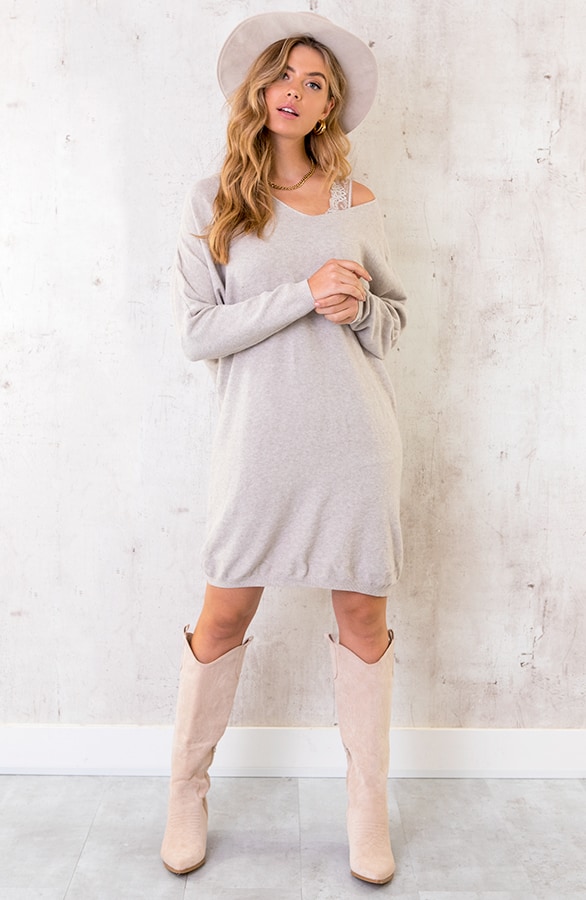 Comfy V-hals Trui Lang Beige – shoparchief, foto 2