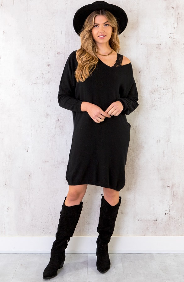 Comfy V-Ausschnitt Pullover Lang Schwarz, Shoparchiv, Foto 2