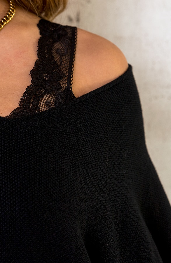 Comfy V-Ausschnitt Pullover Lang Schwarz, Shoparchiv, Foto 4