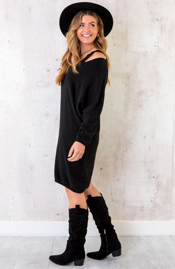 Comfy V-Ausschnitt Pullover Lang Schwarz, Shoparchiv, Foto 3