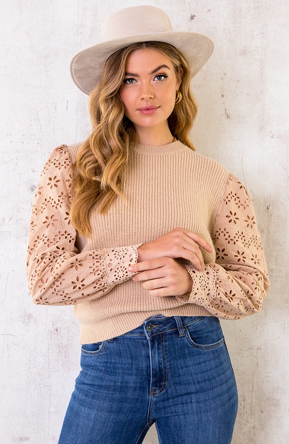 Embroidery Trui Gebreid Beige – shoparchief