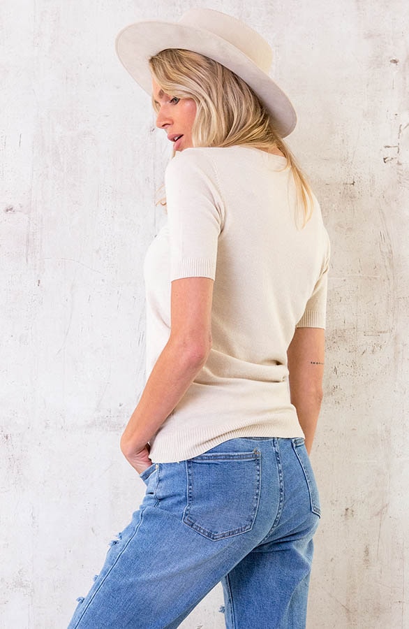Essential Top Korte Mouw Beige – shoparchief, foto 4