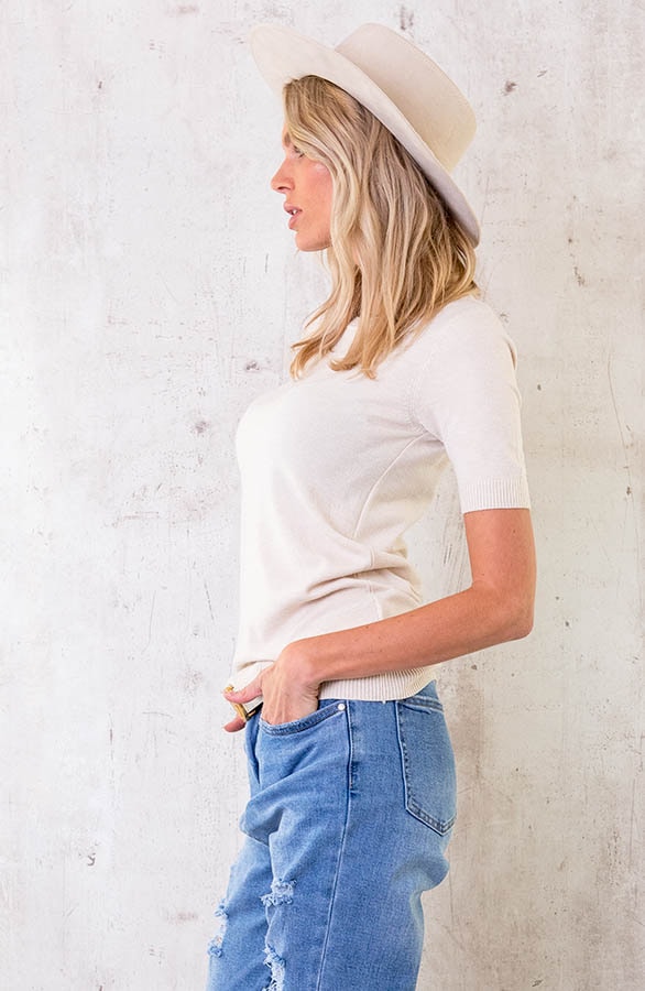 Essential Top Korte Mouw Beige – shoparchief, foto 3