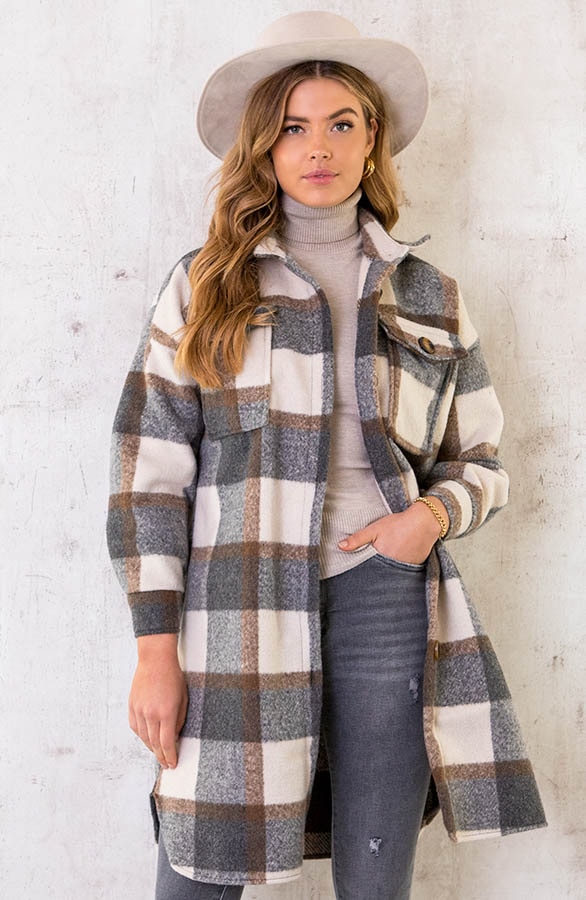 Geblockte Woven-Jacke Grau, Shoparchiv