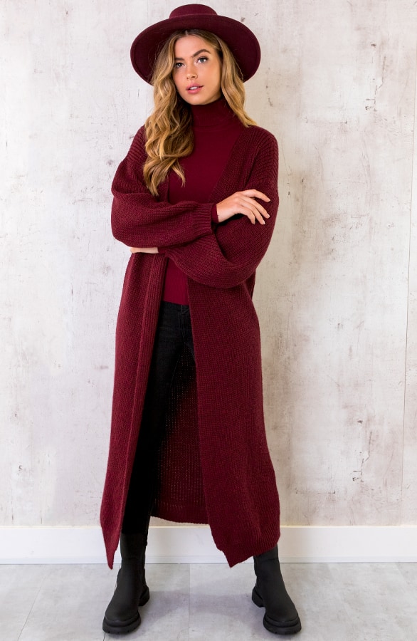 Gebreid Vest Lang Bordeaux – shoparchief