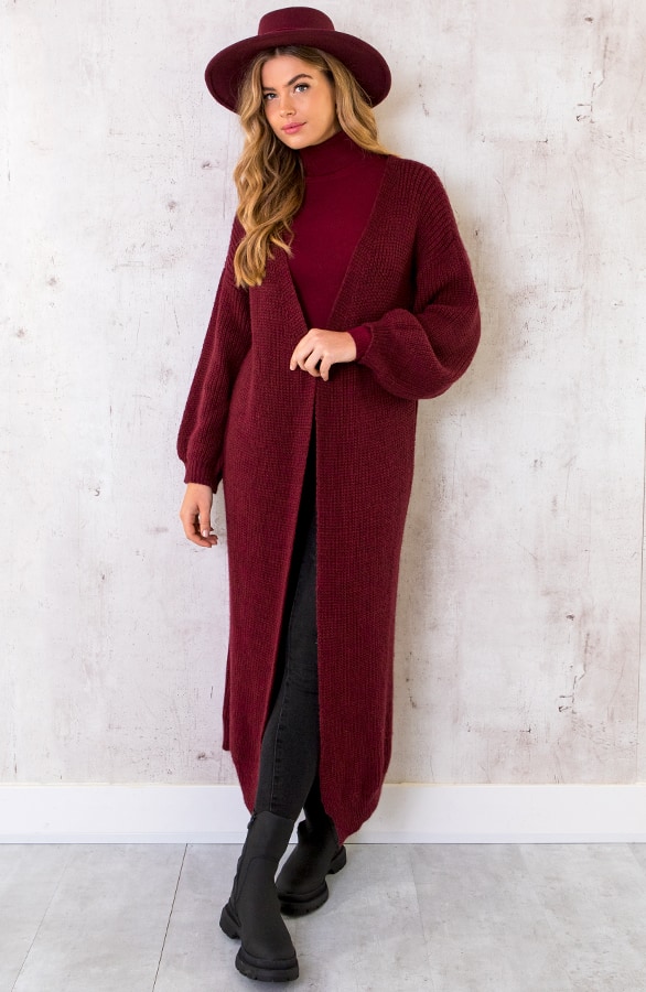 Gebreid Vest Lang Bordeaux – shoparchief, foto 4